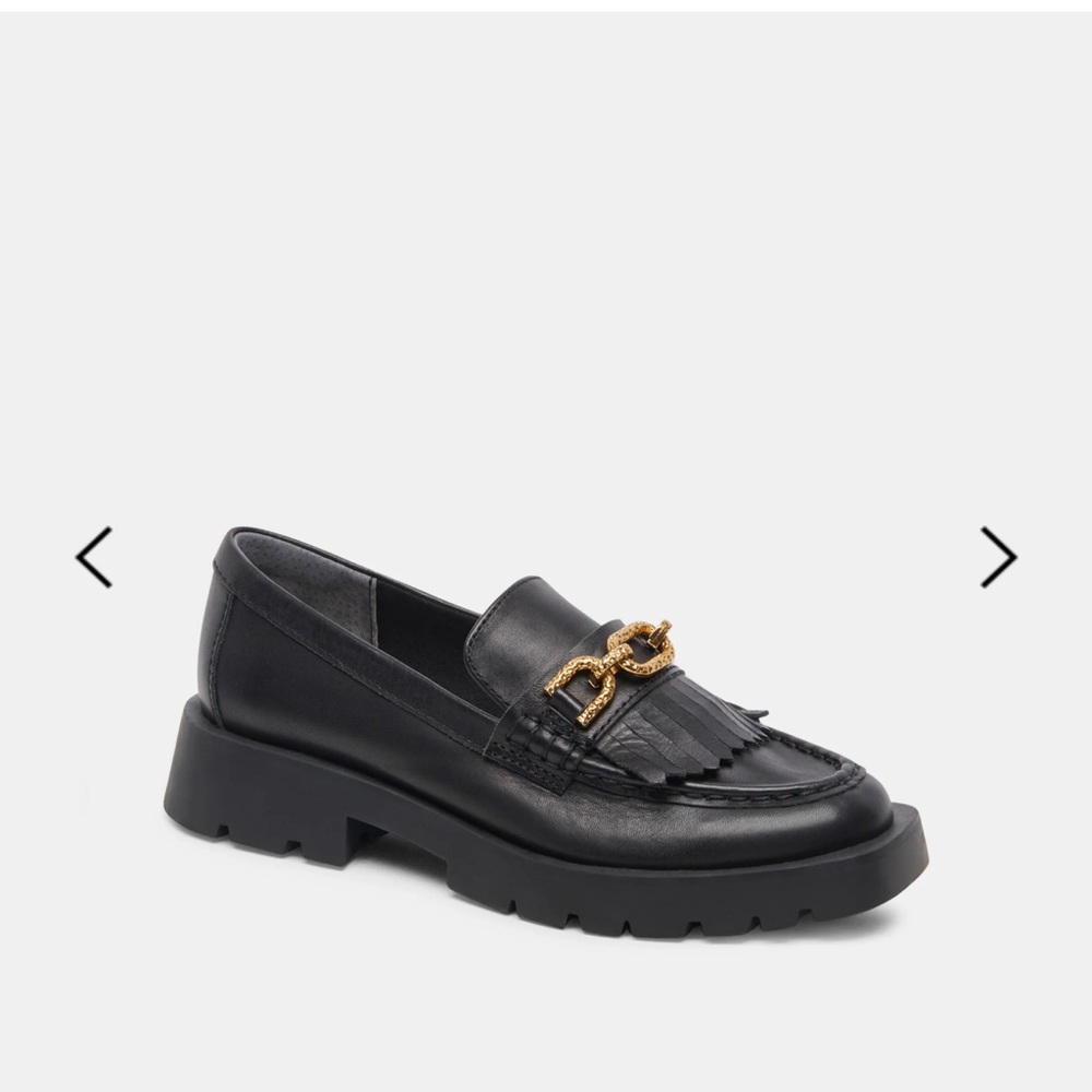 Dolce Vita Black Loafers with Gold Chain